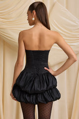 Laela-Layered Bubble Hem Corset Mini Dress in Black