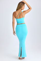 Lena-Modal Twist-Front Maxi Skirt in Aqua Blue
