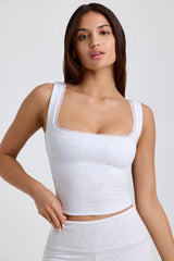 Casta-Ribbed Modal Lace-Trim Tank Top in Grey