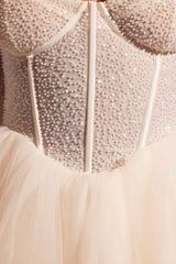 Calliope-Embellished Long Sleeve Tulle Skirt Mini Dress in Ivory