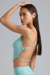 Skye-Embellished Cowl-Neck Crop Top in Ice Blue