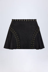 Jalsa-Lace-Up Mid-Rise Mini Skirt in Black