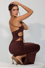 Rowan-Slinky Jersey Asymmetric Waist Maxi Skirt in Espresso