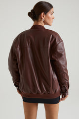 Maple-Faux Leather Jacket in Brown