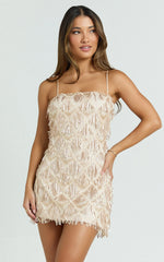 Shook Mini Dress - Cami Sequin Fringe Dress in Champagne Sequin