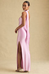 Sheril-Asymmetric Scarf-Detail Maxi Dress in Soft Pink