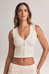 Lene-Modal Ribbed Button-Up Vest Top in Floral Print