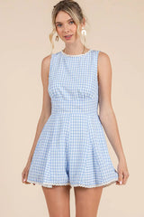 Blue Gingham Lace Romper