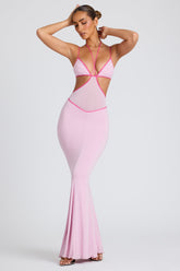 Bella-Contrast Binding Cut Out Evening Gown in Soft Pink