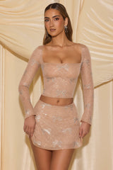 Natala-Embellished Bow-Detail Top in Almond