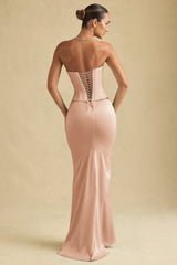 Kelda-Draped Low-Rise Maxi Skirt in Beige Gold