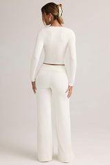 Melida-Modal Foldover Wide-Leg Trousers in White