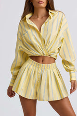 Multiway Cropped Cotton-Poplin Shirt in Yellow Stripe
