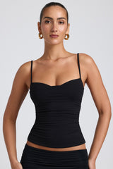 Esme-Modal Ruched Layered Tank Top in Black