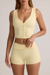 Lene-Modal Ribbed Button-Up Vest Top in ButterCream Yellow