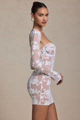 Andreia-Lace-Detail Corset Mini Dress in White