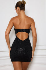 Hibana-Embellished Sweetheart-Neck Mini Dress in Black