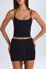 Mali-Lace-Up Micro Mini Skirt in Black