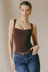 Tait-Seamless Sweetheart-Neck Bodysuit in Espresso