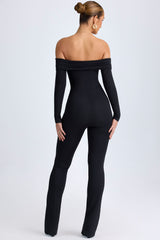 Dilnaz-Modal Off-Shoulder Ruched Jumpsuit in Black