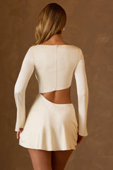 Itzela-Asymmetric Cut-Out A-Line Mini Dress in Ivory