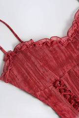 Carmen-Lace-Up Ruffled Flared Jumpsuit in Red Print