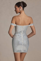 Leonora-Embellished Off-Shoulder Mini Dress in White