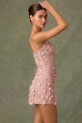 Posy-Embellished Corset Mini Dress in Dusty Rose