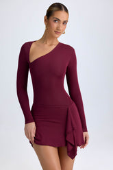 Dona-Modal Asymmetric A-Line Mini Dress in Wine Red