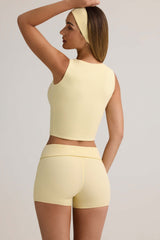 Lisha-Modal Ribbed Mid-Rise Foldover Shorts in ButterCream Yellow