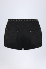 Parva-Lace-Up Mid-Rise Shorts in Black