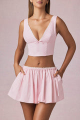 Magda-Bow-Detail Crop Top in Soft Mauve Stripe