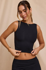 Wren-High Neck Open Back Crop Top in Black