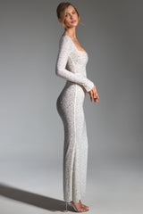 Cassiopeia-Embellished Fishtail Maxi Dress in White