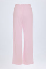 Libby-Pointelle Mid-Rise Straight-Leg Trousers in Baby Pink
