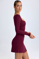 Alvie-Modal Layered A-Line Mini Dress in Wine Red