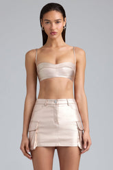 Kennedy-Metallic Denim Cropped Bralette in Champagne