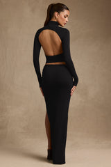Auri-Modal Ruched Backless Turtleneck Top in Black