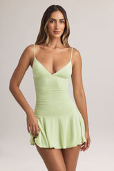 Kelbie-Modal Ruched A-Line Mini Dress in Sage Green