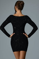Sephina-Embellished Sweetheart-Neck Mini Dress in Black