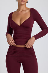 Emry-Modal Ruched Long-Sleeve Top in Plum