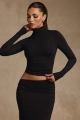 Auri-Modal Ruched Backless Turtleneck Top in Black