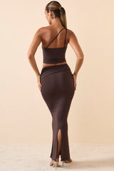 Lena-Modal Twist-Front Maxi Skirt in Chocolate Brown