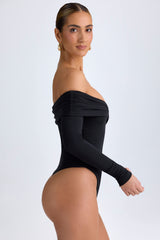 Ceyln-Modal Off-Shoulder Ruched Bodysuit in Black