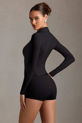 Araceli-Long-Sleeve Playsuit in Black