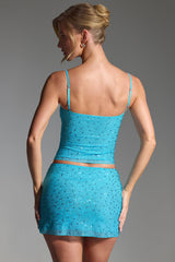 Inina-Embellished Mid-Rise Micro Mini Skirt in Aqua Blue