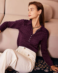 Purple Pearl Buttons Knit Tee