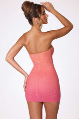 Basel-Embellished Strapless Mini Dress in Red and Orange Ombré