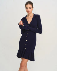 Navy Bell Sleeve A-Line Sweater Dress