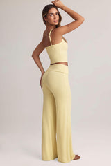 Melida-Modal Foldover Wide-Leg Trousers in Lemon Sherbet
